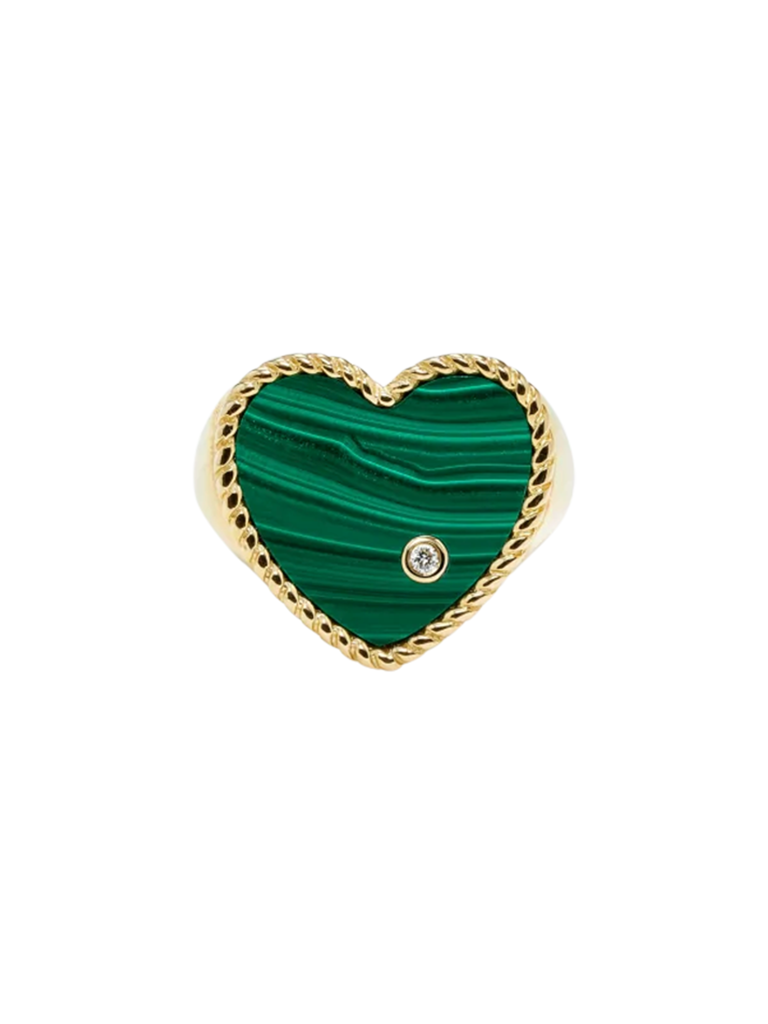 Yellow gold malachite heart signet ring